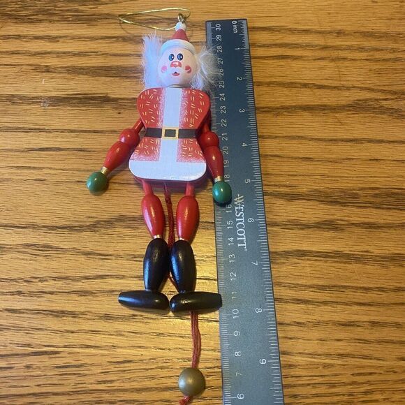 Santa Claus Wooden Pull String Toy Souvenir Red White 7.5" Inches Vintage 1980s - Picture 4 of 4
